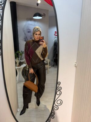 Pantalon balon piele eco cu insertii